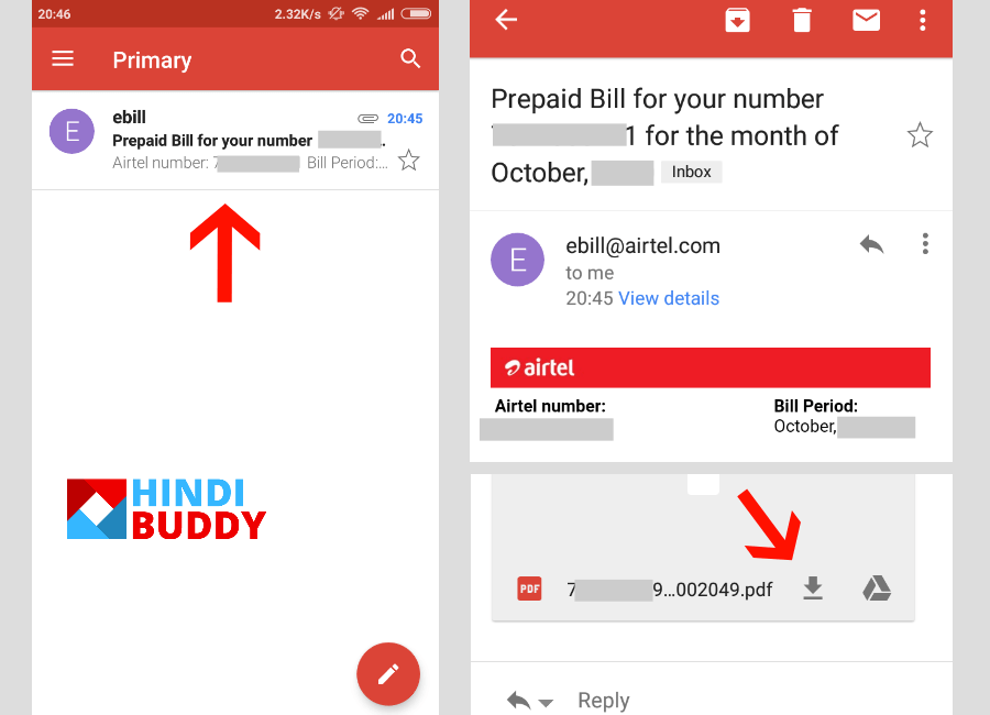 airtel call history by email