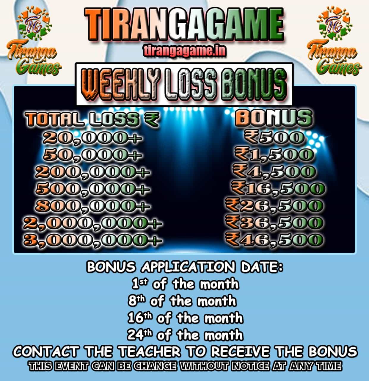 tiranga games weekly bonuses